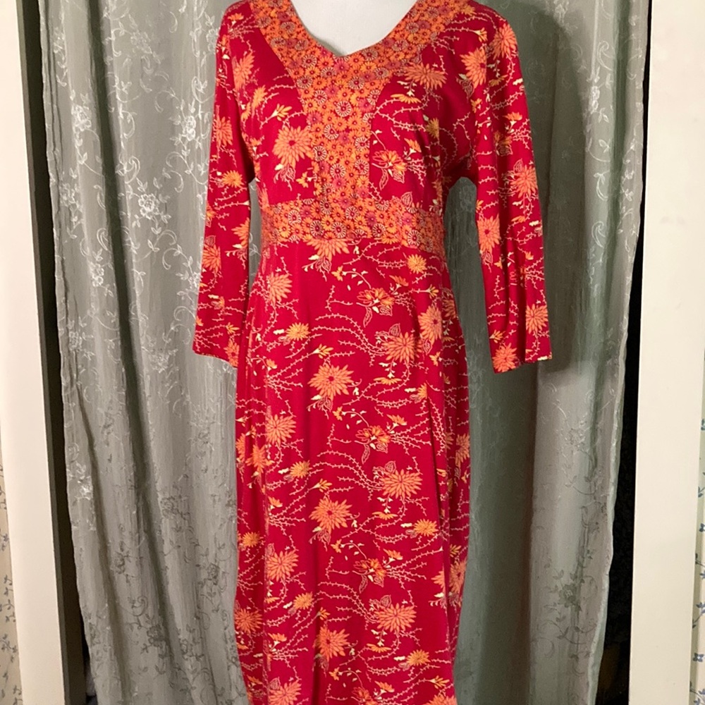Hanna Andersson Red V-Neck 3/4 Sleeve Dress